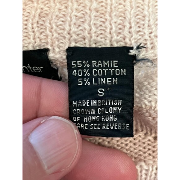 Vintage Daniel Hechter Sweater Mens Small Beige White Stripe Cardigan Teal 80s - Picture 7 of 8